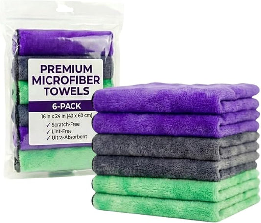 6 Pack Reusable Pak Details Micro Fiber Towels Car Detailing | 16x24 Ultra-Absorbent & Dual-Sided Car Microfiber Towel for Polishing, Wax Removal & Buffing | Lint & Streak-Free | Auto Cleaning Cloths