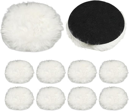 10 Pcs Wool Polishing Pad 3 Inches Soft Sheepskin Buffing Pads with Hook and Loop Back for Compound Cutting & Polishing for Automotive, Marine, Furniture