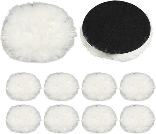10 Pcs Wool Polishing Pad 3 Inches Soft Sheepskin Buffing Pads with Hook and Loop Back for Compound Cutting & Polishing for Automotive, Marine, Furniture