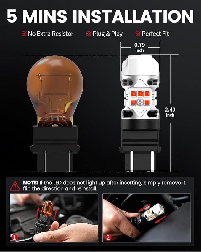 LASFIT 3157 LED Bulb Amber, T3 4157 3057 Turn Signal Bulb Built In Resistor CANBUS Error Free Front Rear Turn Signal Light 3457 3047 3357 4057 3056 3456 4156, Only For Standard Socket,Pack of 2
