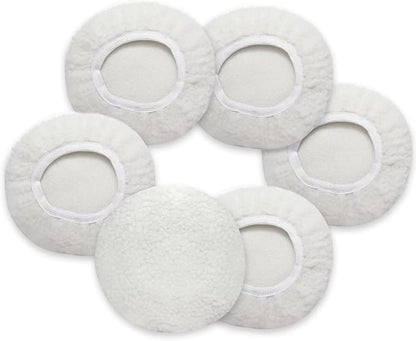 6 PCS Car Buffing Pads for 5-6 Inch Orbital Polisher, Lamb Fleece Polishing Pad Buffer Polisher Bonnets, 5-6 Inch Polishing Pads Cover Waxing Pads for Car Detailing (White)
