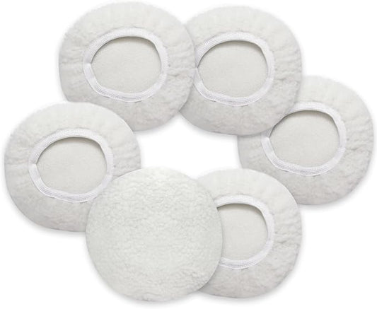 6 PCS Car Buffing Pads for 5-6 Inch Orbital Polisher, Lamb Fleece Polishing Pad Buffer Polisher Bonnets, 5-6 Inch Polishing Pads Cover Waxing Pads for Car Detailing (White)