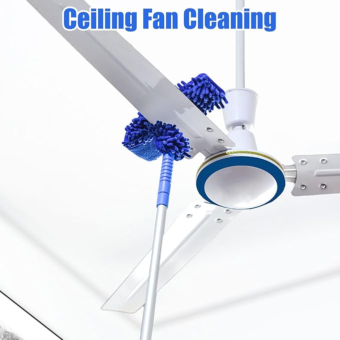 Shkalacar Ceiling Fan Cleaner Duster, RV Awning Mop with Bendable Pad Extension Pole, Circle Shape Microfiber Reusable Duster & Flexible Brush for Cleaning Home Camper Trailer Truck