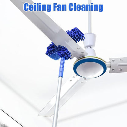 Shkalacar Ceiling Fan Cleaner Duster, RV Awning Mop with Bendable Pad Extension Pole, Circle Shape Microfiber Reusable Duster & Flexible Brush for Cleaning Home Camper Trailer Truck