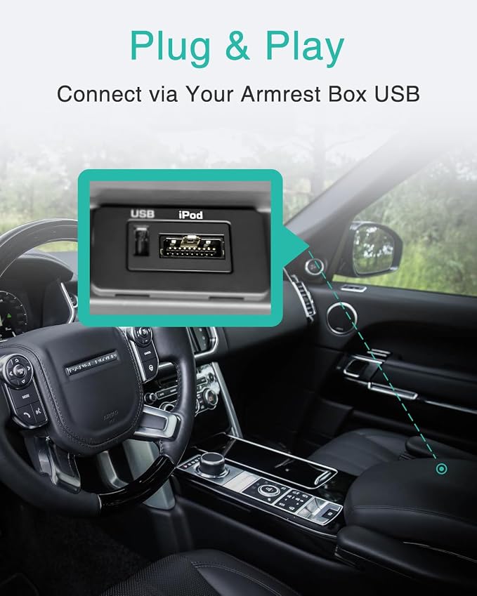 Bluetooth car Adapter with iPod Cable Premium Wireless Audio Adapter for Land Rover, Range Rover & Jaguar–Bluetooth 5.0 with aptX-HD Sound