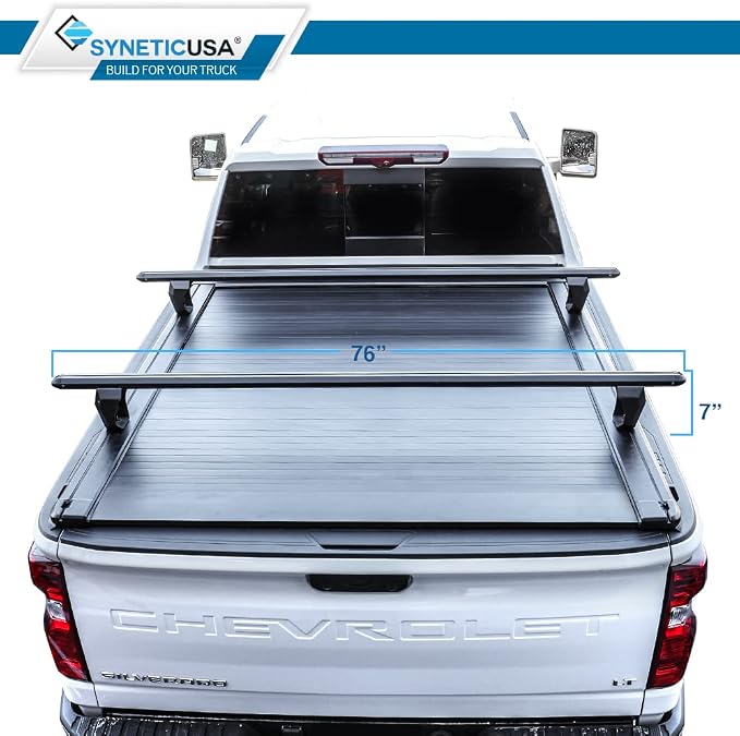 Syneticusa AR Automatic Retractable Truck Bed Cover with Crossbars for Silverado Sierra 2500 3500 2020–2026 | 6’8” 82.2” Bed | Aluminum Hard Tonneau Cover | Waterproof, Low-Profile