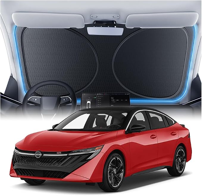 Windshield Sun Shade for Nissan Sentra/Kicks/Altima/Versa 2000-2026, Custom Fit Sunshade, 100% UV Block & Heat Insulation, Foldable Car Sunshade with Storage Bag