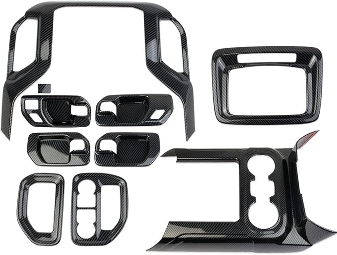 Carbon Fiber Center Console Dashboard Kit Trim for 2019-2021 Chevy Silverado/GMC Sierra 1500 2500 3500 (9 pcs) (9-Piece Set(only fit 2019-2021 Model))