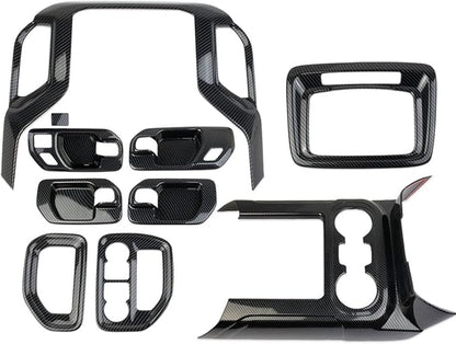 Carbon Fiber Center Console Dashboard Kit Trim for 2019-2021 Chevy Silverado/GMC Sierra 1500 2500 3500 (9 pcs) (9-Piece Set(only fit 2019-2021 Model))