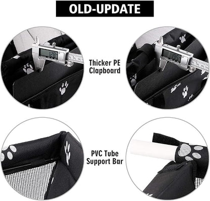 Petbobi Pet Reinforce Car Booster Seat for Dog Cat Portable and Breathable Bag with Seat Belt Dog Carrier Safety Stable for Travel Look Out,with Clip on Leash with PVC Tube, Black Paw Print