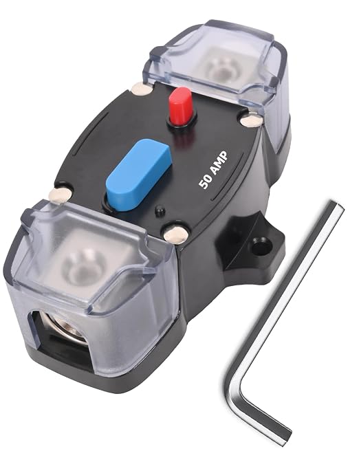 50 Amp Circuit Breaker with Manual Reset Waterproof Inline Fuse Inverter for Marine Trolling Motors Boat ATV Manual Power, Suface Mount, 12V-48V DC