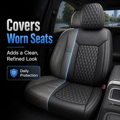 Front Car Seat Covers Set of 2,Universal Precision Fit Contoured Heavy-Duty Nappa Leather Waterproof Automotive Seat Covers& Accessories for SUV Trukcs,forros para asientos de carro,Style1 Black