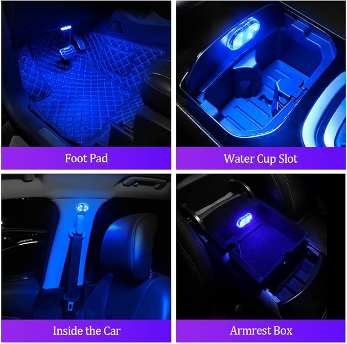 2 PCS Car Led Lights Interior,7 Colors Ambient Lighting Interior,USB Rechargeable Car Sound Control Light