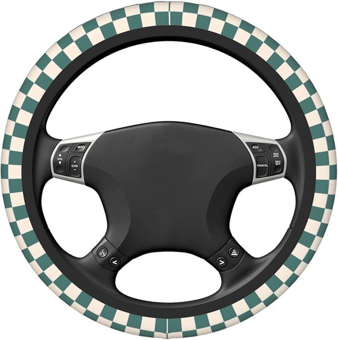Dark Green Steering Wheel Cover for Women, Universal Auto Steering Wheel 14-15 Inch Car Interior Accessories with 2PCS Car Coasters, Suitable for Men and Women
