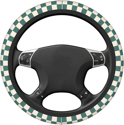 Dark Green Steering Wheel Cover for Women, Universal Auto Steering Wheel 14-15 Inch Car Interior Accessories with 2PCS Car Coasters, Suitable for Men and Women
