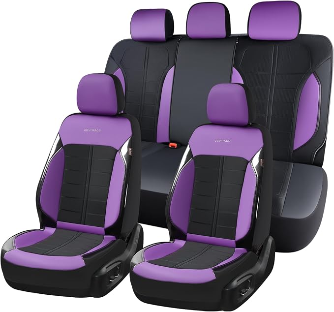 Coverado Air Mesh Seat Cover, Car Seat Cover Full Set, 3D Breathable Seat Protectors Sports Carbon Fiber Design Airbag Compatible Comfort Universal for Most Cars, Van,Trucks, SUV, Black&Purple