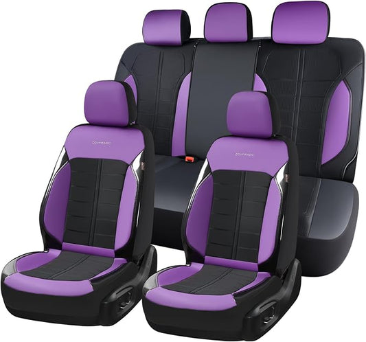 Coverado Air Mesh Seat Cover, Car Seat Cover Full Set, 3D Breathable Seat Protectors Sports Carbon Fiber Design Airbag Compatible Comfort Universal for Most Cars, Van,Trucks, SUV, Black&Purple