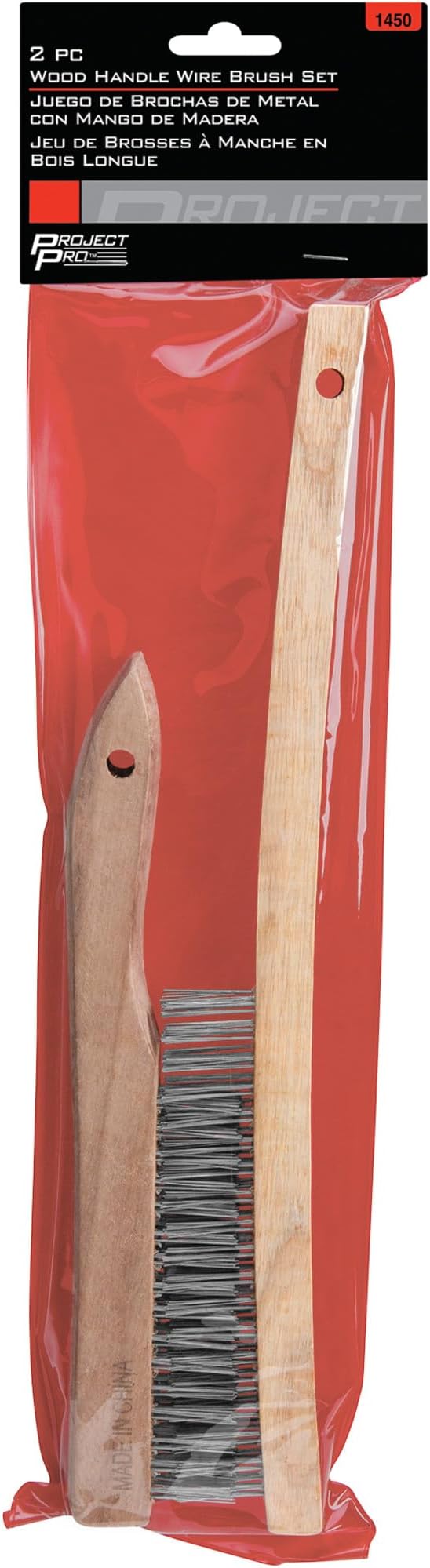 Performance Tool 1450 Tough Steel Brushes with Wood Handle - Heavy Duty Wire Bristles for Rust Removal, Cleaning, and Surface Prep