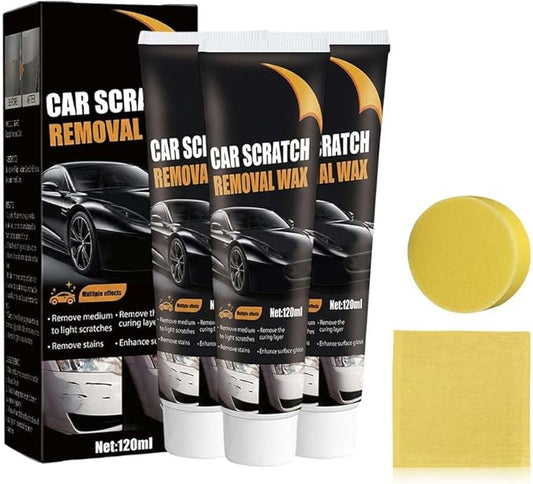 Car Scratch Repair Wax with Sponge and Towel, 2026 New Upgrade Car Scratch Remover Wax, Automotive Scratch Repair, Professional Car Paint Repair Compound for Deep Scratches (120g*3)
