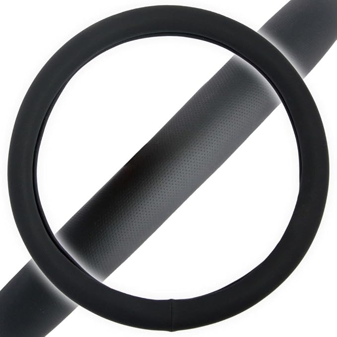 BDK Ergonomic Soft Grip Steering Wheel Cover - Sporty Leather Grip for Standard Size Wheels 14.5-15 inch Black