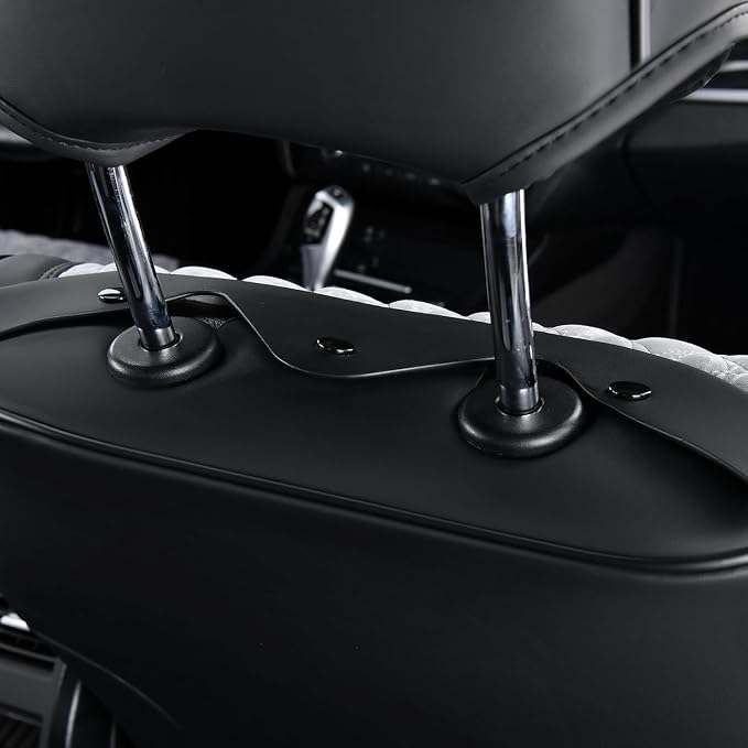 Coverado Full Set Car Seat Covers, Waterproof Leather Seat Covers for Cars with Velvet, Car Seat Protector Universal Fit for Most Vehicles（Black&Gray）