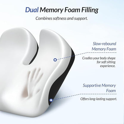 ZIKEE Leather Car Seat Cushion for Driving Relieves Tailbone & Thigh Pain, Ergonomic Dual Memory Foam Seat Cushion for Car, Raised Back for Wider Vision, Rub-Resistant & Easy-to-Clean Cover, Non-Slip