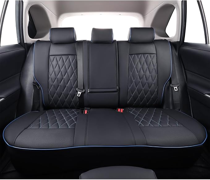EKR Corolla Car Seat Covers Full Set Custom Fit for Toyota Corolla 2020 2021 2022 XSE/XSE Apex,Leather Car Seat Cover-Faux Leather(Black with Blue Trim)