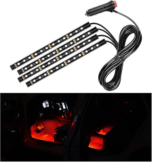 Car LED Strip Light, 48 LEDs RGB Neon Interior Atmosphere Lights, 12V Under Dash Ambient Night Light, Cigarette Lighter Auto Interior Decorative Lamp, Car Accessories (Red)