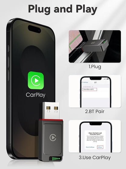GATGOODS Wireless CarPlay Adapter for iPhone, Metal Housing, Convert Wired to Wireless, USB/Type-C Design for Cars with Built-in Wired CarPlay, Plug & Play, Stable & Fast, for iOS 10+ (CTC1)