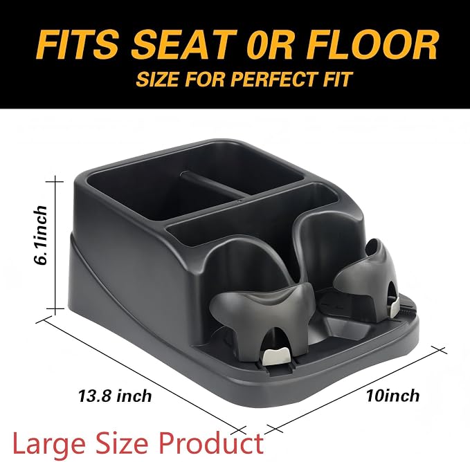 Large Size Plastic Console for Cars, Trucks, Minivans, SUVs with 2 Adjustable Drink Cup Holders Phone Book Holder, Back Bench and Front Seat or Floor Middle Console Universal Vehicle Organizer Black