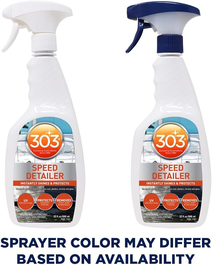 303 Products Marine Speed Detailer - Instantly Shines And Protects - UV Protection - Protects Against Fading - Removes Dust, Dirt, And Smudges, 32 fl. oz. (30205)Packaging May Vary, White