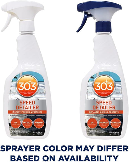 303 Products Marine Speed Detailer - Instantly Shines And Protects - UV Protection - Protects Against Fading - Removes Dust, Dirt, And Smudges, 32 fl. oz. (30205)Packaging May Vary, White