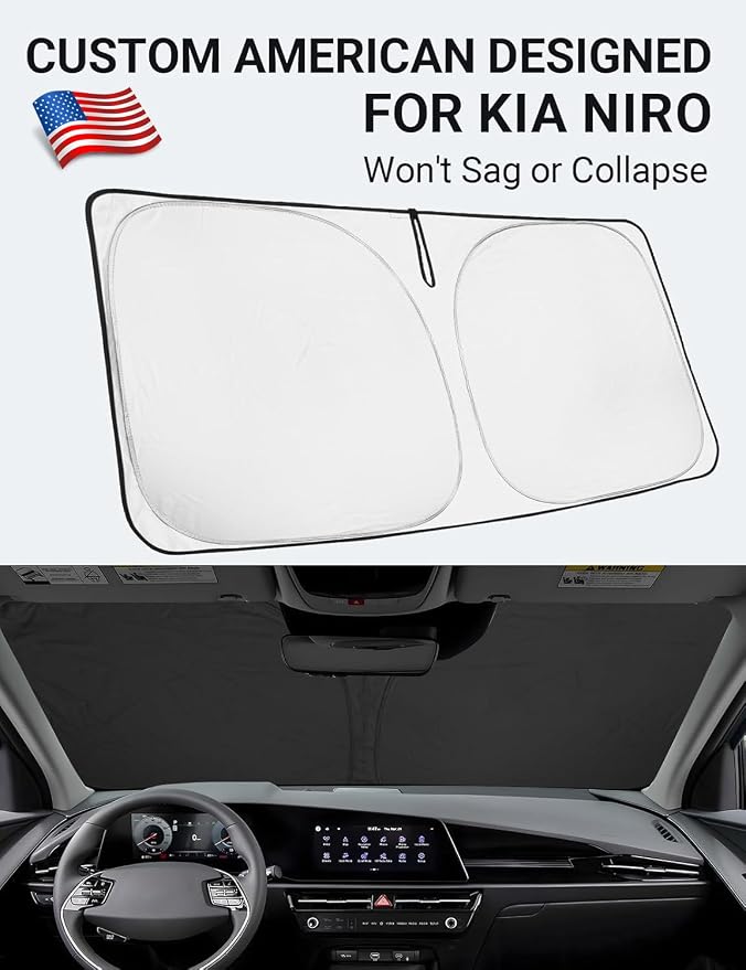 Proadsy 2026 Upgrade Front Windshield Sun Shade Foldable Sunshade Protector Custom Fit 2017-2022 Kia NIRO Accessories