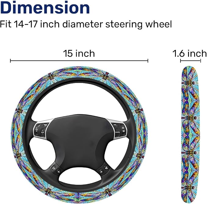 GENANY Dragonfly Steering Wheel Cover, Non Slip Polyester Car Wheel Protector for Car SUV Truck, Universal 15 Inch