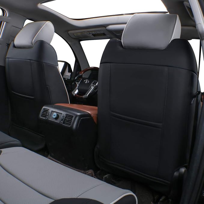 EKR Custom Fit Tacoma Front Car Seat Covers for Toyota Tacoma 2016 2017 2018 2019 2020 2021 2022 2023 Double Cab/Access Cab - Front Row Only, Faux Leather(Black/Gray)