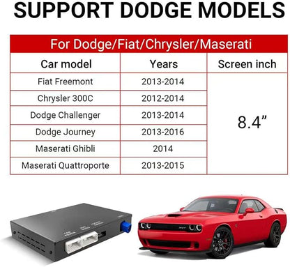 Wireless CarPlay Android Auto Adapter Decoder Retrofit Kit Fits 2012-2016 Dodge Fiat Chrysler Maserati with 8.4'' Screen, Support Voice Control/ AirPlay/ Mirror Link/ Camera/ USB Drive/ Navigation etc