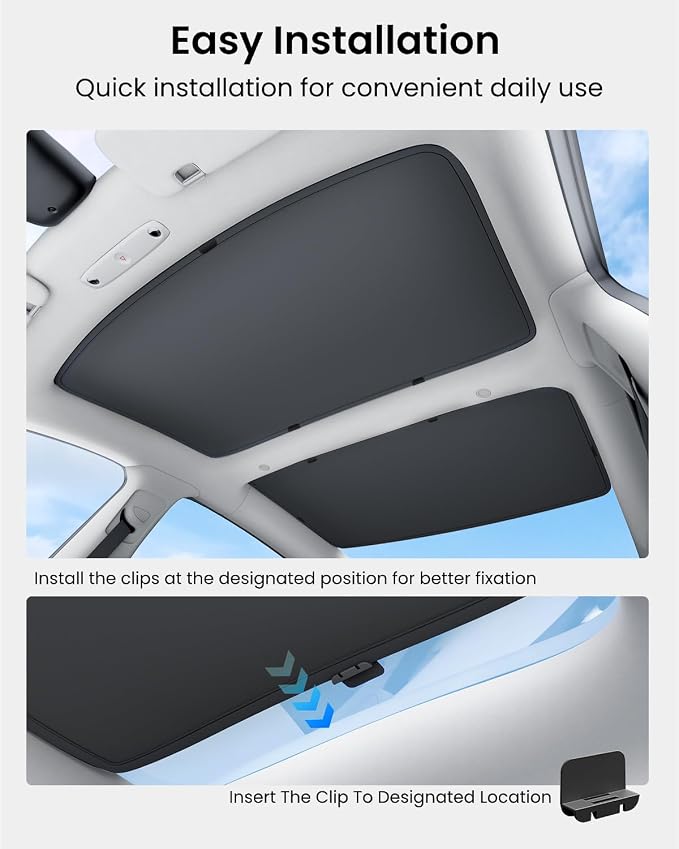 REEVAA 2026 Upgraded Tesla Model 3 Sunshade Roof [No Gaps, No-Sagging] Model 3 Accessories Heat Insulation Foldable Glass Sunroof Cover for Model 3 2020-2026 Highland, 2PCS, Black