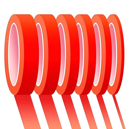 6 Rolls Fine Line Tape 1/16, 1/8, 1/5, 2/5, 1/2, 3/4 Inch x 55 Yard Fineline Masking Tape Painter Adhesive Automotive for DIY Car Auto Paint (Red, Mixed Sizes)