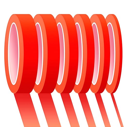 6 Rolls Fine Line Tape 1/16, 1/8, 1/5, 2/5, 1/2, 3/4 Inch x 55 Yard Fineline Masking Tape Painter Adhesive Automotive for DIY Car Auto Paint (Red, Mixed Sizes)