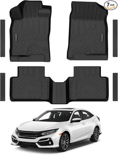Floor Mats for 2016-2021 Honda Civic Sedan/Coupe/Type R/Insight,2017-2021 Hatchback All Weather TPE Floor Liners Custom Fit for Civic 2021 1st & 2nd Row & Door Sill Guards Anti-Slip Full Set Car Mats