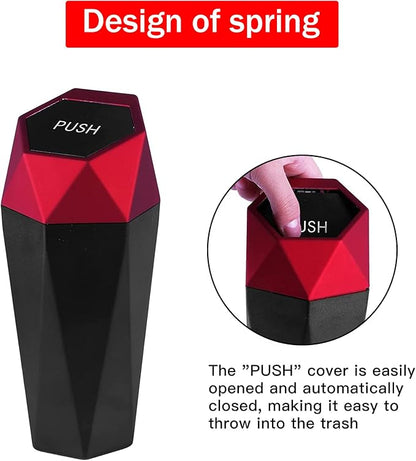 JUSTTOP Car Trash Can with Lid, Easy to Clean, Diamond Design Small Automatic Portable Trash Can, Used in Car Home Office Interior Accessories, 2PCS (Red)