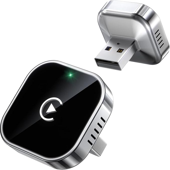 2 in 1 CarPlay Adapter for Mitsubishi i‑MiEV 2017, CarPlay Wireless Adapter with Auto Reconnect Fast Pairing Bluetooth Connection Compact USB Dongle,A/Silver-Side Heat Dissipation
