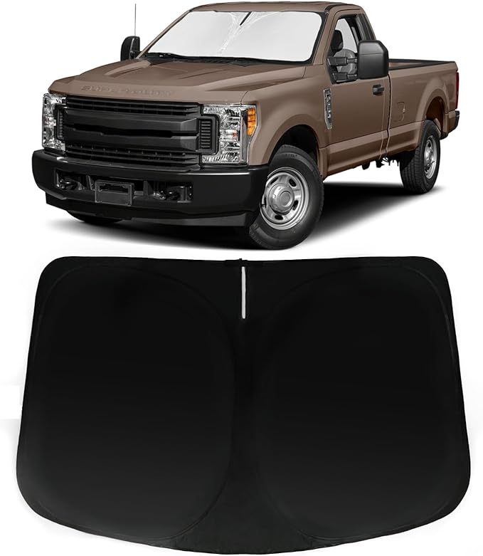 Windshield Sun Shade for 2008-2016 Ford Super Duty F250 F350 F450 F550, Car Front Window Sun Visor & Heat Shield Accessories | 240T Blocks Sun Rays Heat Sunshade