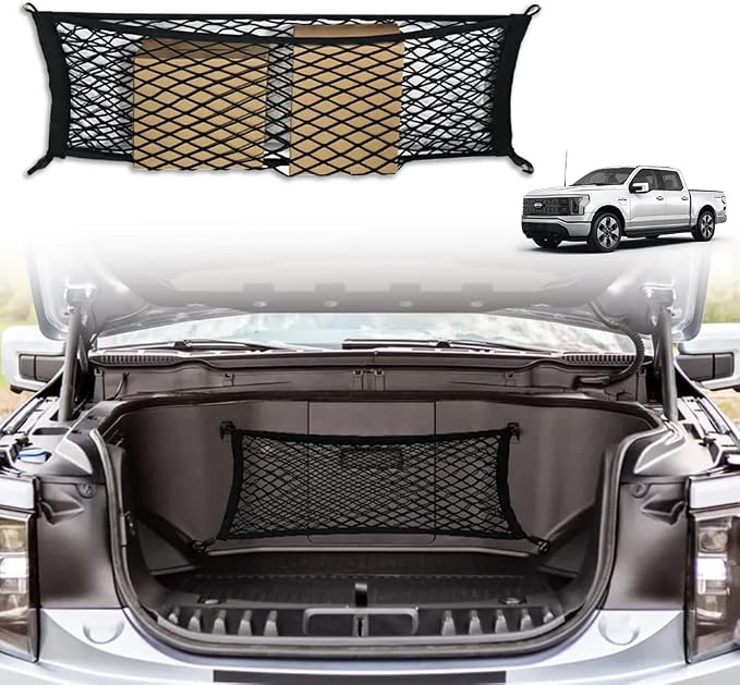 BestEvMod Envelope Style Front Trunk Frunk Cargo Net Compatible with 2026 2025 2022-2024 Ford F-150 Lightning Accessories Extra Strong Hook Stretchable Elastic Mesh (Stand Envelope Net)
