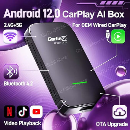 CarlinKit CP2A Pro AI Box – Convert Wired CarPlay to Wireless & Android Auto Supports Mainstream Streaming Video(Built-in)