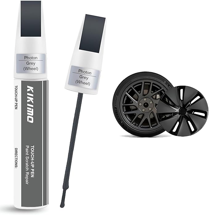 KIKIMO Photon Grey Rim Touch Up Paint for 2024 Tesla Model 3 Highland 18'' Photon Wheel, 2 In 1 Wheel Scratches Repair with Pen Tip and Brush, Curb Rash Repair with Color-Matched for Quick & Easy Fix