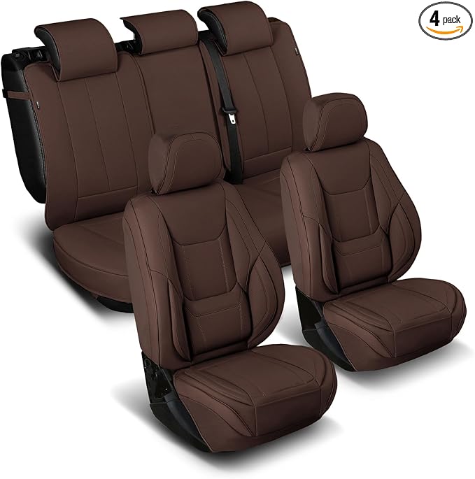 Coverland Custom Truck Car Seat Covers Full Set for [2019-2026 RAM 1500 Quad Cab Front Bucket Seats Rear Bench] - Protector Water Resistant Leather Memory Form Seat Cushion [Full Set-Dark Brown]