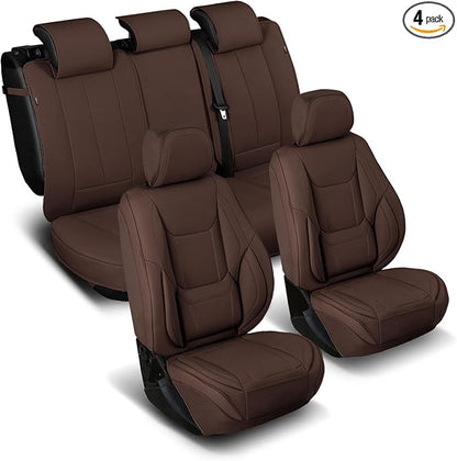 Coverland Custom Truck Car Seat Covers Full Set for [2019-2026 RAM 1500 Quad Cab Front Bucket Seats Rear Bench] - Protector Water Resistant Leather Memory Form Seat Cushion [Full Set-Dark Brown]