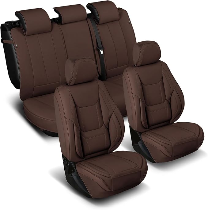 Coverland Custom Truck Car Seat Covers Full Set for [2008-2010 Ford F250 F350 Super Duty Crew, Super Cab Bucket Seats] - Protector Water Resistant Leather Seat Cushion [Full Set-Dark Brown]