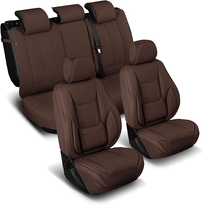 Coverland Custom Truck Car Seat Covers Full Set for [2004-2006 Chevy Silverado 1500, 2500HD, 3500HD Crew Cab Front Captain Seats] - Protector Water Resistant Leather Seat Cushion [Full Set-Dark Brown]